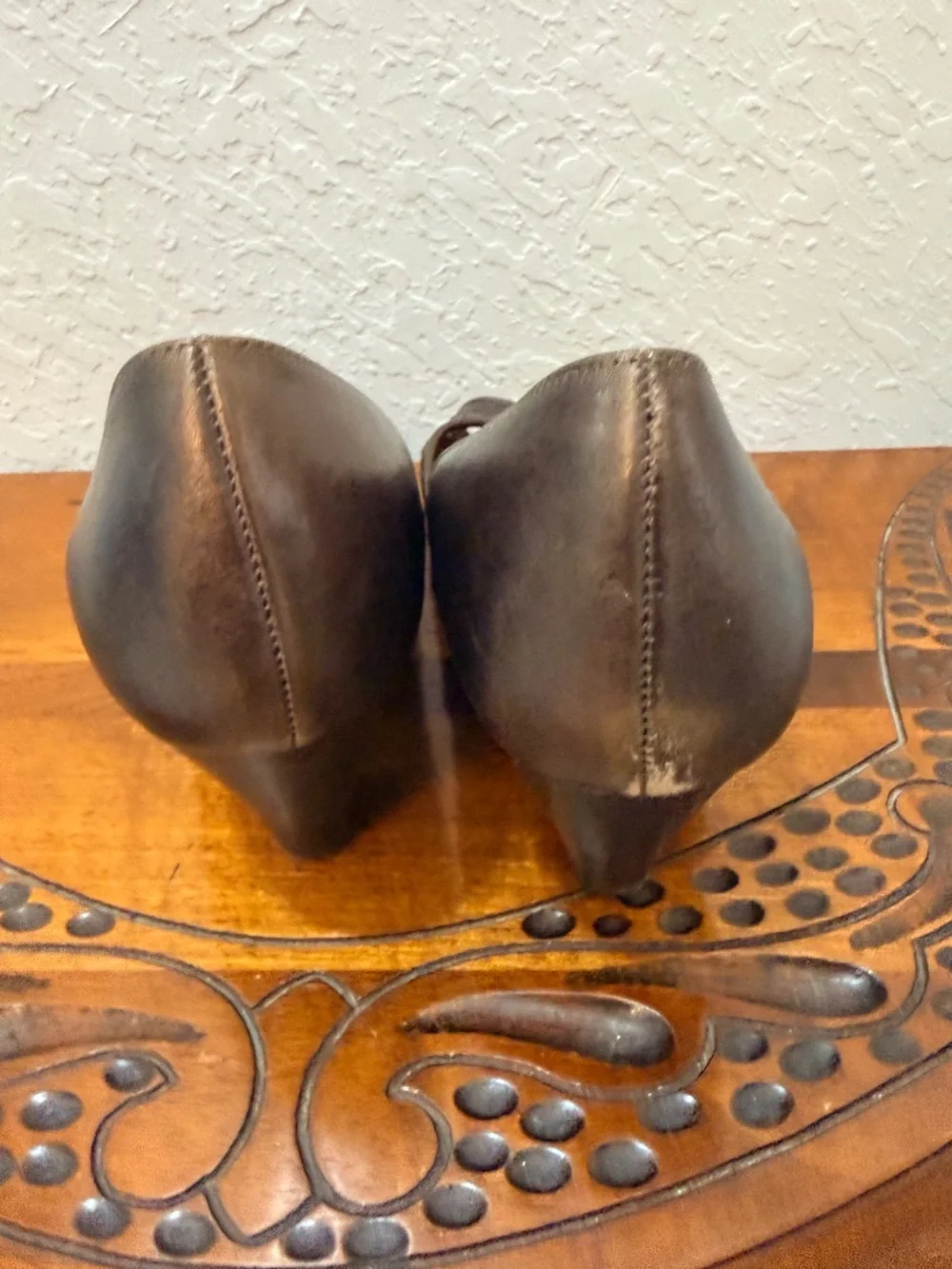 Nurture Brown Leather Heels Size 8M Peep Toe 2